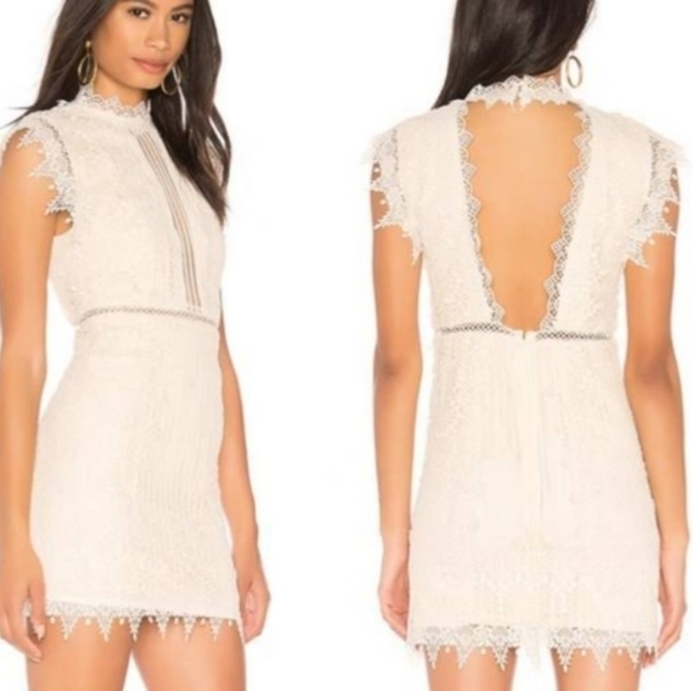 Free People Honey Guipure Lace High Neck Mini‎ Dress Cream 6